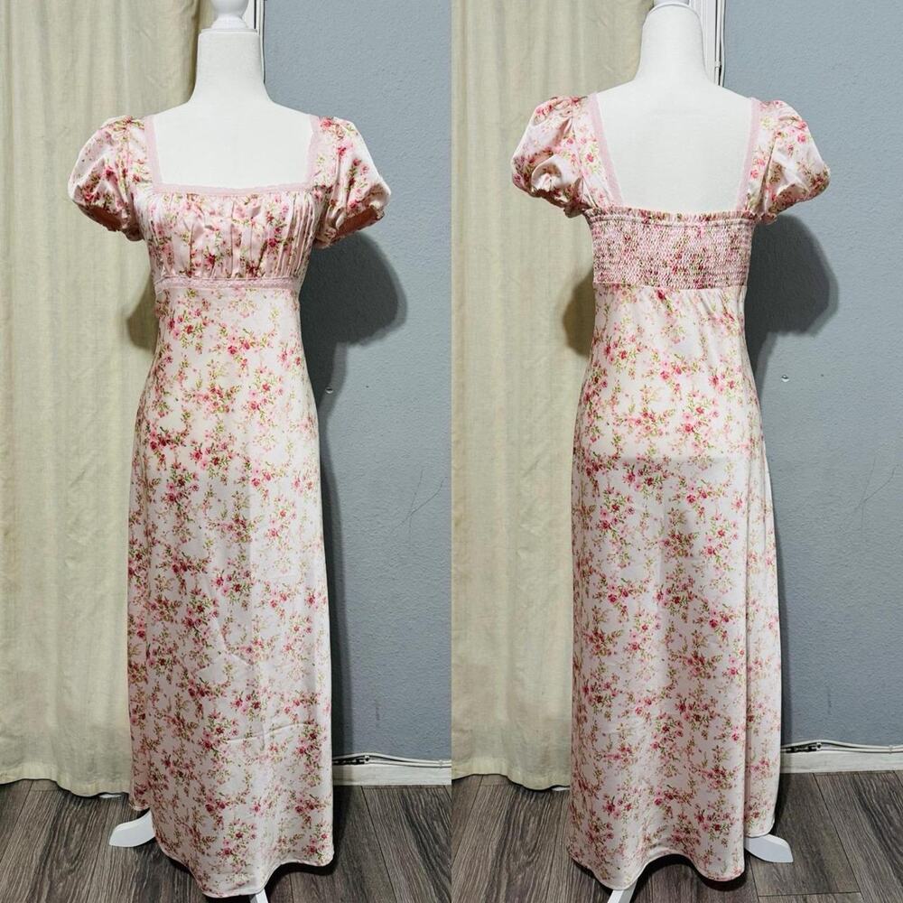 Pink floral maxi dress with